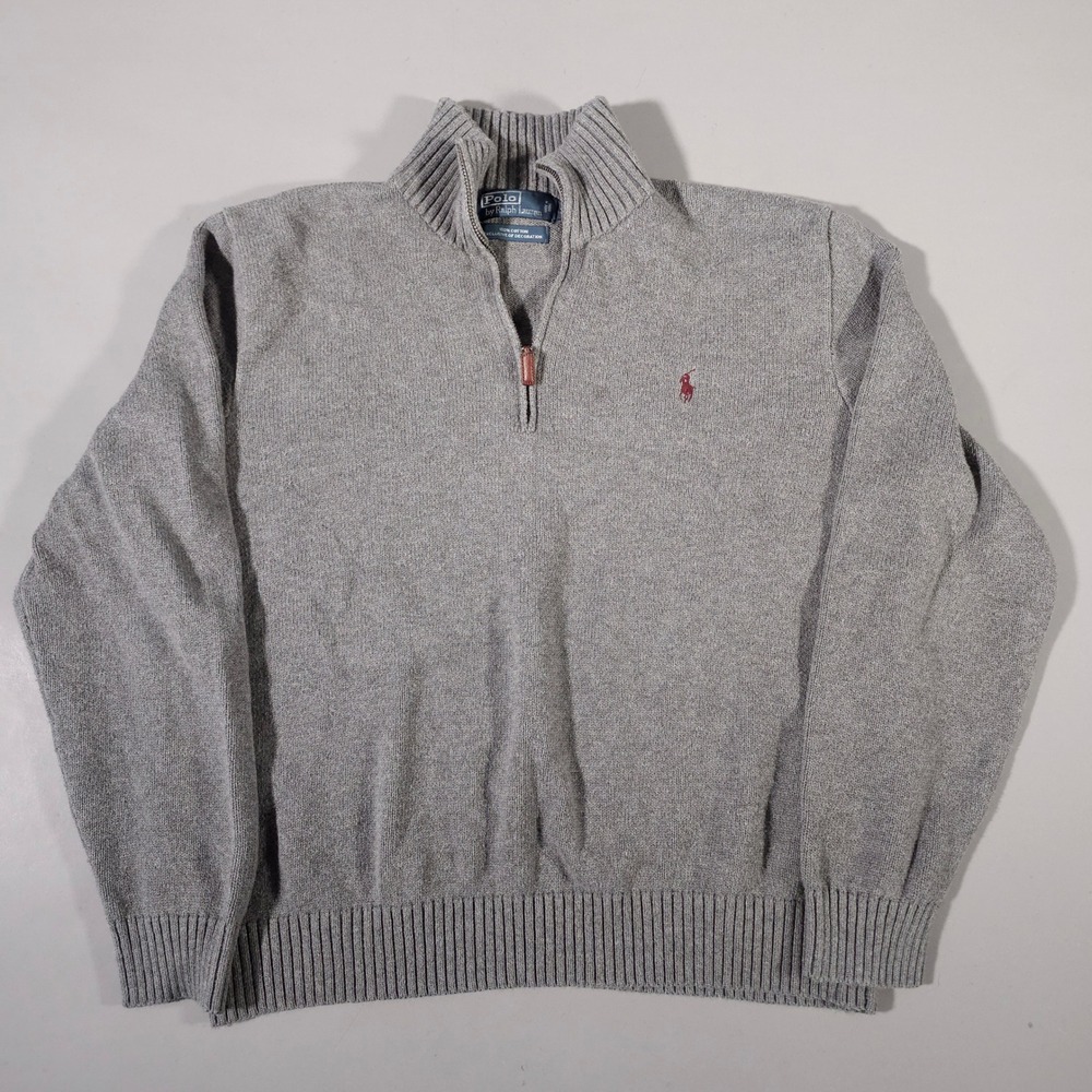 Polo Ralph Lauren Quarter Zip Sweater Mens XL Gray Cotton Pony Logo Pullover‎